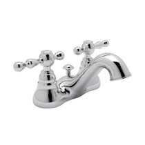 Rohl Cisal Centerset Bathroom Faucet with Pop-Up Drain and Ornate Metal Lever Handles - Polished Chrome