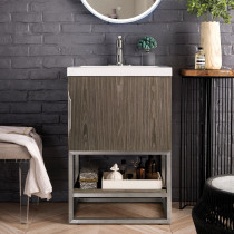 JAMES MARTIN FURNITURE COLUMBIA 24" SINGLE VANITY CABINET, IN ASH GRAY WITH BRUSHED NICKEL BASE