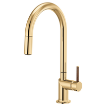 Brizo Odin® Pull-Down Faucet With Arc Spout & Wood Lever -  Brilliance® Polished Gold