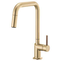 Brizo Odin® Pull-Down Faucet with Square Spout - Less Handle With Wood Lever - Brilliance® Luxe Gold®