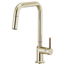 Brizo Odin® Pull-Down Faucet with Square Spout - Less Handle With Wood Lever - Brilliance® Polished Nickel