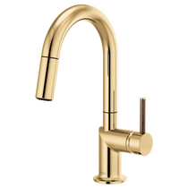Brizo Odin® Pull-Down Prep Faucet with Arc Spout - Less Handle With Wood Lever - Brilliance® Polished Gold