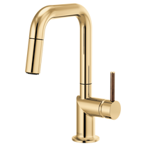 Brizo Odin® Pull-Down Prep Faucet with Square Spout - Less Handle With Wood Lever - Brilliance® Polished Gold