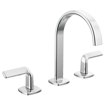 Brizo Allaria widespread lavatory faucet with arc spout in polished chrome on white bathroom sink