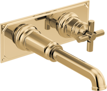 Brizo Invari® Two-Hole, Single-Handle Wall Mount Lavatory Faucet - Less Handle 1.2 GPM - Cross Handle - Brilliance® Polished Gold