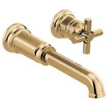 Brizo Invari® Two-Hole, Single-Handle Wall Mount Lavatory Faucet - Less Handle 1.2 GPM - Cross Handle - Brilliance® Polished Gold