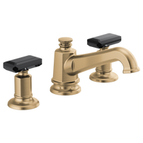 Brizo Invari® Widespread Lavatory Faucet with Angled Spout - Less Handles 1.5 GPM - Black Crystal Knob Handle - Brilliance® Luxe Gold®