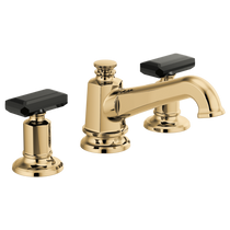 Brizo Invari® Widespread Lavatory Faucet with Angled Spout - Less Handles 1.2 GPM - Black Crystal Knob Handle - Brilliance® Polished Gold