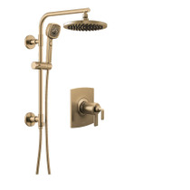 Brizo Allaria Luxe Gold Thermostatic Shower Column with Raincan and Hand Shower
