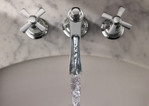 Brizo Rook® Widespread Lavatory Faucet with Channel Spout - Less Handles 1.2 GPM - Bidet Cross Handle - Polished Chrome