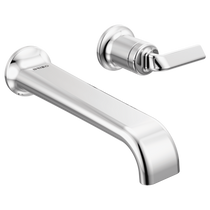 Brizo Allaria chrome bathroom faucet mounted on wall with elegant twist handle