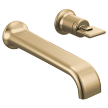 Brizo Allaria wall-mounted bathroom faucet in Luxe Gold finish with elegant knob handle design