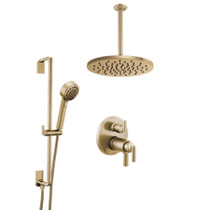 Brizo Levoir Thermostatic Shower System with 12" Raincan Showerhead and Hand Shower - Rough-in Valve Included - Luxe Gold