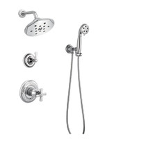 Brizo Rook Pressure Balanced Shower System with Cross Handle Mixing Trim, Shower Head and Hand Shower - Rough-in Valve Included - Chrome
