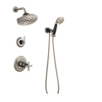 Brizo Rook Pressure Balanced Shower System with Cross Handle Mixing Trim, Shower Head and Hand Shower - Rough-in Valve Included - Luxe Nickel/Matte Black