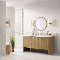 James Martin Vanities Hudson 60" Single Basin Wood Vanity Set with 3cm White Zeus Quartz Vanity Top, Rectangular Sink, USB Port and Electrical Outlet