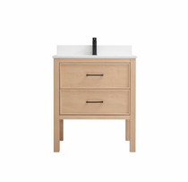 Royal Santorini 30 inch Natural Wood  Bathroom Vanity, With Quartz Countertop