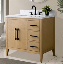 Royal Tacoma 36 inch Natural Maple Bathroom Vanity left Sink, With Quartz Countertop