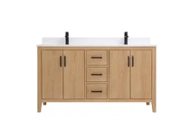 Royal Rodeo 60 inch Natural Maple Double Sink Bathroom Vanity with Quartz Countertop