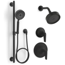 Kohler Tempered Pressure Balanced Shower System with Shower Head, Hand Shower, Valve Trim, and Shower Arm - Matte Black