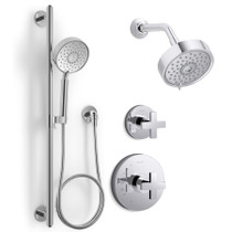 Kohler Composed Pressure Balanced Shower System with Shower Head, Hand Shower, Valve Trim, and Shower Arm - Polished Chrome