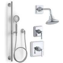 Kohler Pinstripe Pressure Balanced Shower System with Shower Head, Hand Shower, Valve Trim, and Shower Arm - Polished Chrome