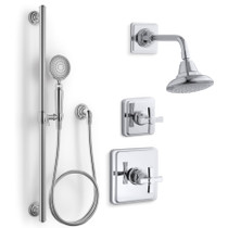 Kohler Pinstripe Pressure Balanced Shower System with Shower Head, Hand Shower, Valve Trim, and Shower Arm - Polished Chrome
