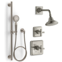 Kohler Pinstripe Pressure Balanced Shower System with Shower Head, Hand Shower, Valve Trim, and Shower Arm - Vibrant Brushed Nickel