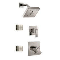 Delta Monitor 17 Series Dual Function Pressure Balanced Shower System with Integrated Volume Control, Shower Head, and 2 Body Sprays - Includes Rough-In Valves - Brilliance Stainless