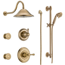 Delta Monitor 14 Series Single Function Pressure Balanced Shower System with Shower Head, 2 Body Sprays and Hand Shower - Includes Rough-In Valves - Champagne Bronze