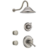 Delta Monitor 17 Series Dual Function Pressure Balanced Shower System with Integrated Volume Control, Shower Head, and 2 Body Sprays - Includes Rough-In Valves - Brilliance Stainless