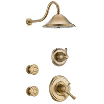Delta Monitor 17 Series Dual Function Pressure Balanced Shower System with Integrated Volume Control, Shower Head, and 2 Body Sprays - Includes Rough-In Valves - Champagne Bronze