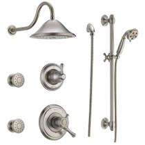 Delta Monitor 17 Series Dual Function Pressure Balanced Shower System with Integrated Volume Control, Shower Head, 2 Body Sprays and Hand Shower - Includes Rough-In Valves - Brilliance Stainless