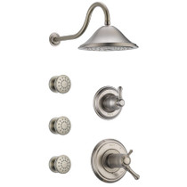 Delta TempAssure 17T Series Thermostatic Shower System with Integrated Volume Control, Shower Head, and 3 Body Sprays - Includes Rough-In Valves - Brilliance Stainless