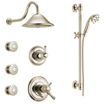 Delta TempAssure 17T Series Thermostatic Shower System with Integrated Volume Control, Shower Head, 3 Body Sprays and Hand Shower - Includes Rough-In Valves - Brilliance Polished Nickel