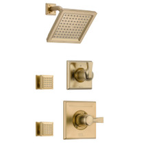Delta Monitor 14 Series Single Function Pressure Balanced Shower System with Shower Head, and 2 Body Sprays - Includes Rough-In Valves - Champagne Bronze