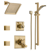 Delta Monitor 17 Series Dual Function Pressure Balanced Shower System with Integrated Volume Control, Shower Head, 2 Body Sprays and Hand Shower - Includes Rough-In Valves - Champagne Bronze