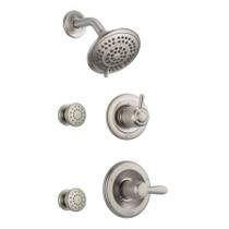 Delta Monitor 14 Series Single Function Pressure Balanced Shower System with Shower Head, and 2 Body Sprays - Includes Rough-In Valves - Brilliance Stainless