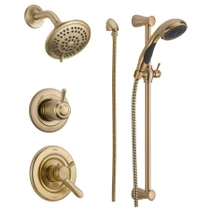 Delta Monitor 17 Series Dual Function Pressure Balanced Shower System with Integrated Volume Control, Shower Head, and Hand Shower - Includes Rough-In Valves - Champagne Bronze