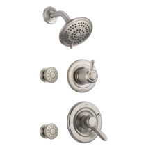 Delta Monitor 17 Series Dual Function Pressure Balanced Shower System with Integrated Volume Control, Shower Head, and 2 Body Sprays - Includes Rough-In Valves - Brilliance Stainless