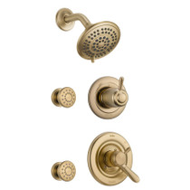 Delta Monitor 17 Series Dual Function Pressure Balanced Shower System with Integrated Volume Control, Shower Head, and 2 Body Sprays - Includes Rough-In Valves - Champagne Bronze