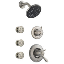 Delta TempAssure 17T Series Thermostatic Shower System with Integrated Volume Control, Shower Head, and 3 Body Sprays - Includes Rough-In Valves - Brilliance Stainless