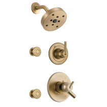 Delta Monitor 17 Series Dual Function Pressure Balanced Shower System with Integrated Volume Control, Shower Head, and 2 Body Sprays - Includes Rough-In Valves - Champagne Bronze