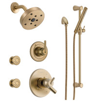 Delta Monitor 17 Series Dual Function Pressure Balanced Shower System with Integrated Volume Control, Shower Head, 2 Body Sprays and Hand Shower - Includes Rough-In Valves - Champagne Bronze