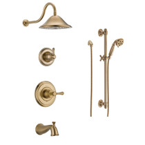 Delta Monitor 14 Series Pressure Balanced Tub and Shower System with Shower Head, Hand Shower, and Slide Bar - Includes Rough-In Valves - Champagne Bronze