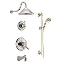 Delta Monitor 17 Series Pressure Balanced Tub and Shower System with Volume Control, Shower Head, Hand Shower, and Slide Bar - Includes Rough-In Valves - Brilliance Polished Nickel