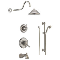 Delta Monitor 17 Series Pressure Balanced Tub and Shower System with Volume Control, Shower Head, Hand Shower, and Slide Bar - Includes Rough-In Valves - Brilliance Stainless