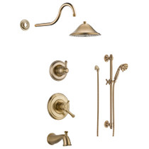 Delta Monitor 17 Series Pressure Balanced Tub and Shower System with Volume Control, Shower Head, Hand Shower, and Slide Bar - Includes Rough-In Valves - Champagne Bronze