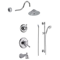 Delta Monitor 17 Series Pressure Balanced Tub and Shower System with Volume Control, Shower Head, Hand Shower, and Slide Bar - Includes Rough-In Valves - Chrome