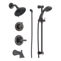 Delta Monitor 14 Series Pressure Balanced Tub and Shower System with Shower Head, Hand Shower, and Slide Bar - Includes Rough-In Valves - Venetian Bronze